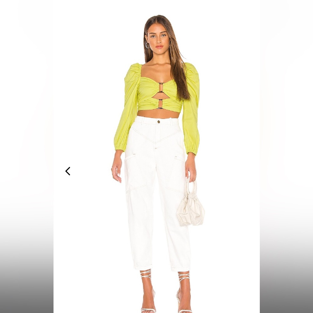 Lovers + Friends Delilah Crop Long Sleeve Lime Green Top Size Medium